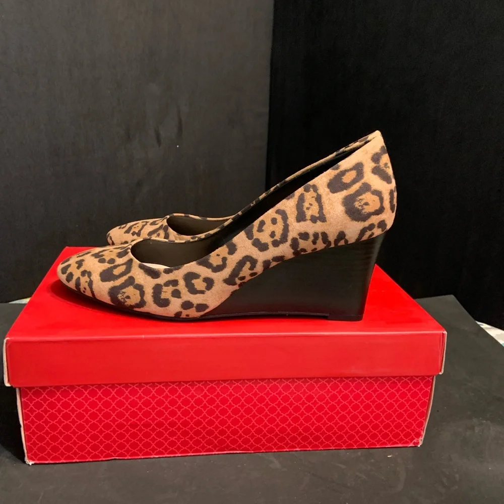 Kelly & Katie Tan Leopard Wedge Pumps